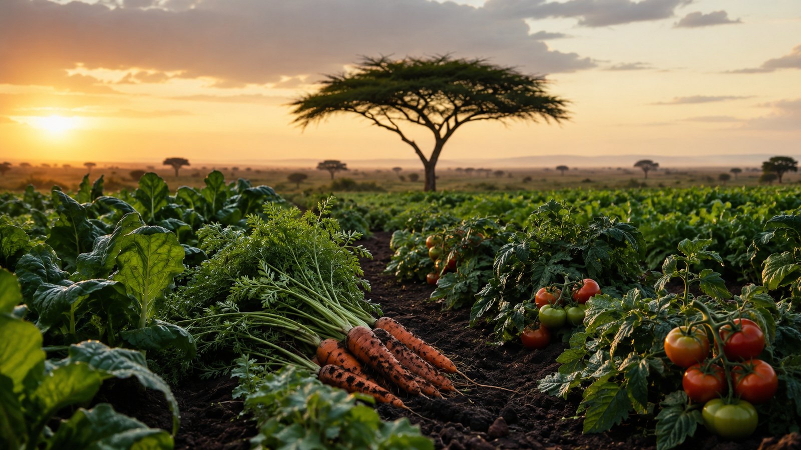 Vegetable fields in the Kenyan highlands at golden hour
